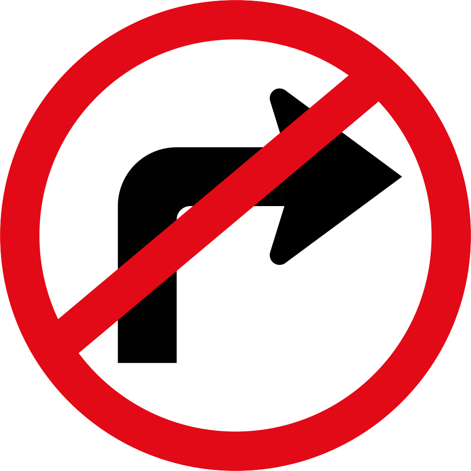 Right turn ahead prohibited (R210)