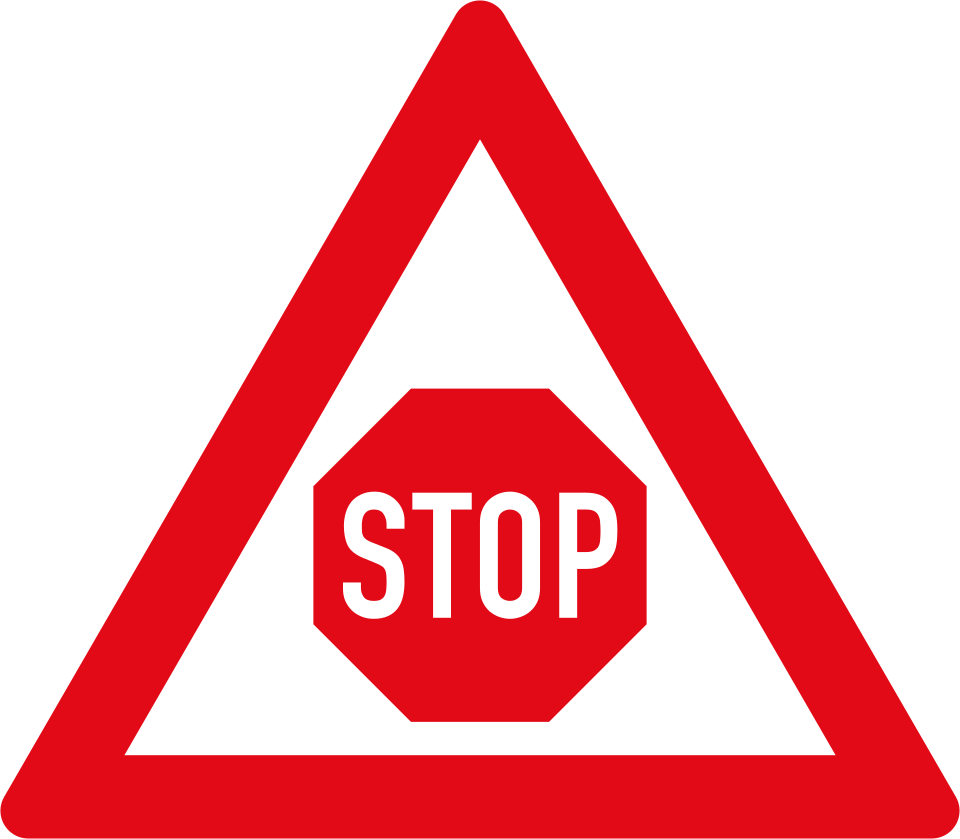 Traffic control “STOP” ahead (W302)