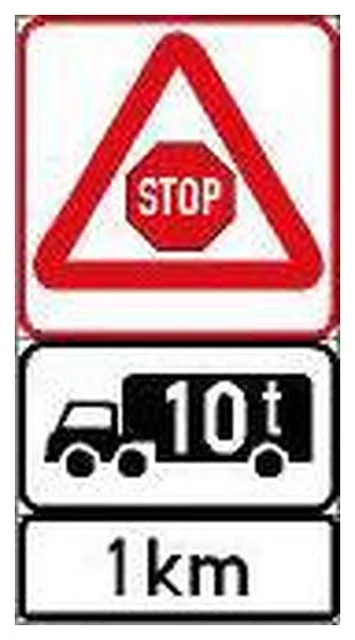 Traffic control "stop" ahead, goods vehicles over the…